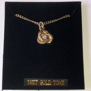 Vintage 18K Gold Tone Plated CZ Pendant & Chain Necklace Made In Korea